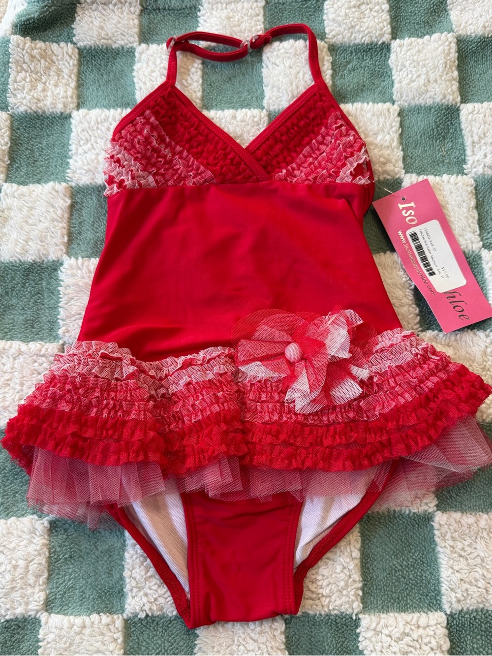 NWT Isobella & Chloe Tallulah Swimsuit 3T Red Halter Tutu Ruffle | 4th of July